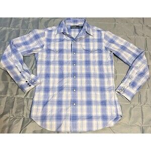 Polo Ralph Lauren Blue Men Western Plaid Long Sleeve Pearls Snap Shirt Small
